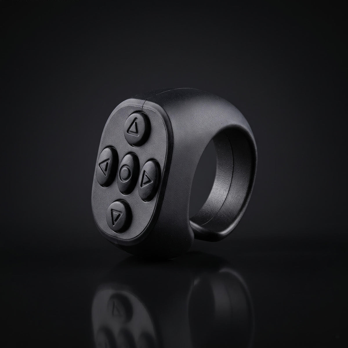Black ring remote control with directional buttons for operating the electronic moving eyes mask
